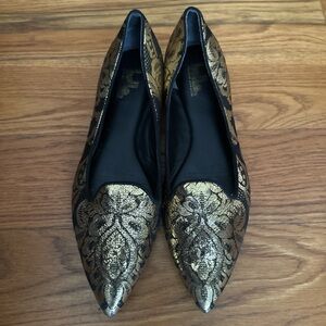 VINTAGE SIGERSON MORRISON Gold Black Brocade Pointed Toe Flats 9